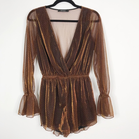 Akira Be Original Polka Dot Romper Copper Brown S - Picture 3 of 12